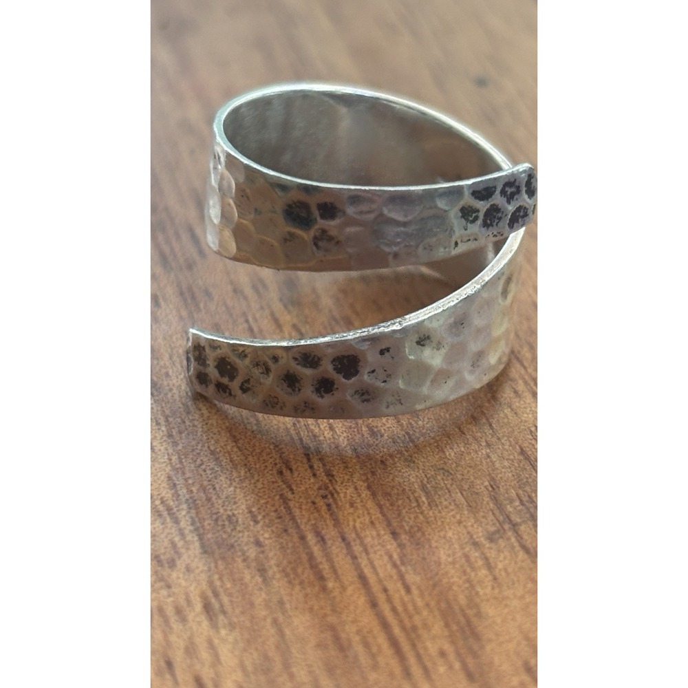 Vintage Hammered 925 Sterling Silver Bypass Ring Size 9-11 Signed K 6.2 Grams